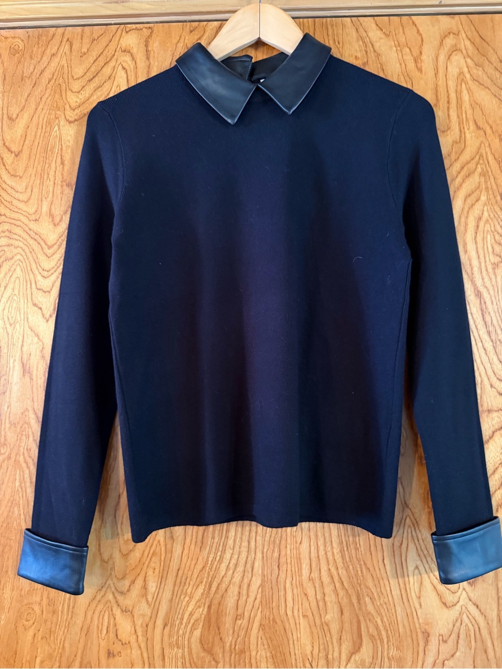Sioni Sweater with Leather Trim Collar and Cuffs